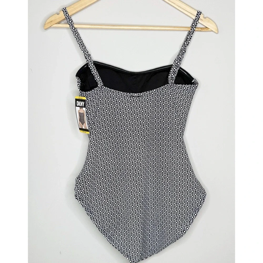 DKNY Women's Removable Straps One Piece Swimsuit Medium‎ Black/White SPF - Picture 8 of 16